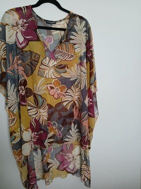 cha cha vente floral tunic blouse XL